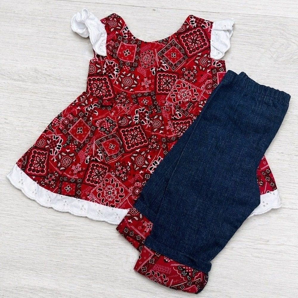 Y2K‎ Bandana Print Set Toddler 12M Red Paisley Eyelet Bow